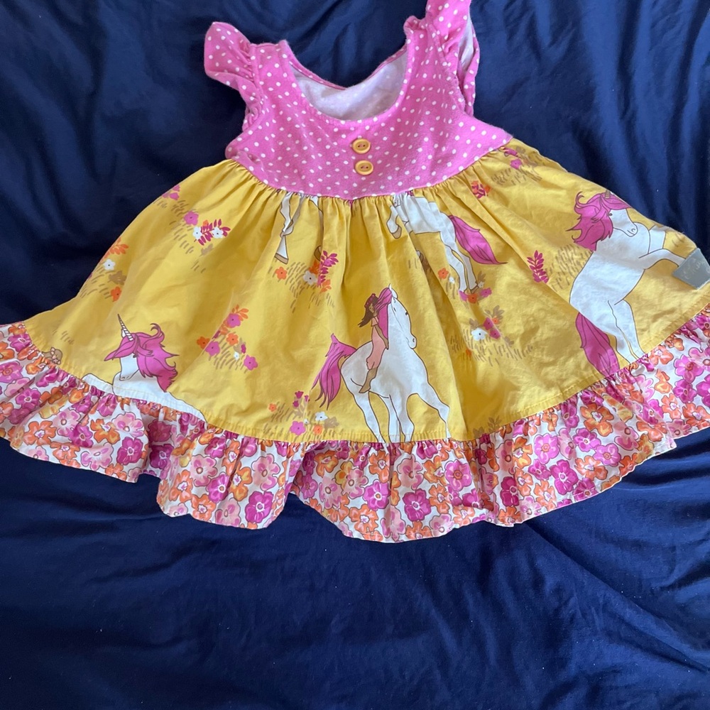 Eleanor Rose Pink and Yellow Unicorn Dress 18m twirl dress
